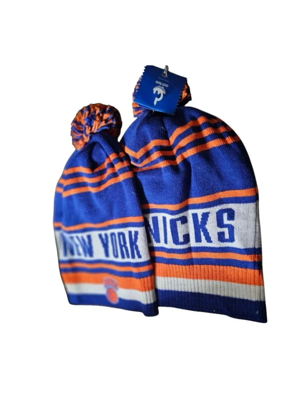 New York Knicks Knit Beanie Hat Cap Long Style Blue,White,Orange W/Pom NBA New